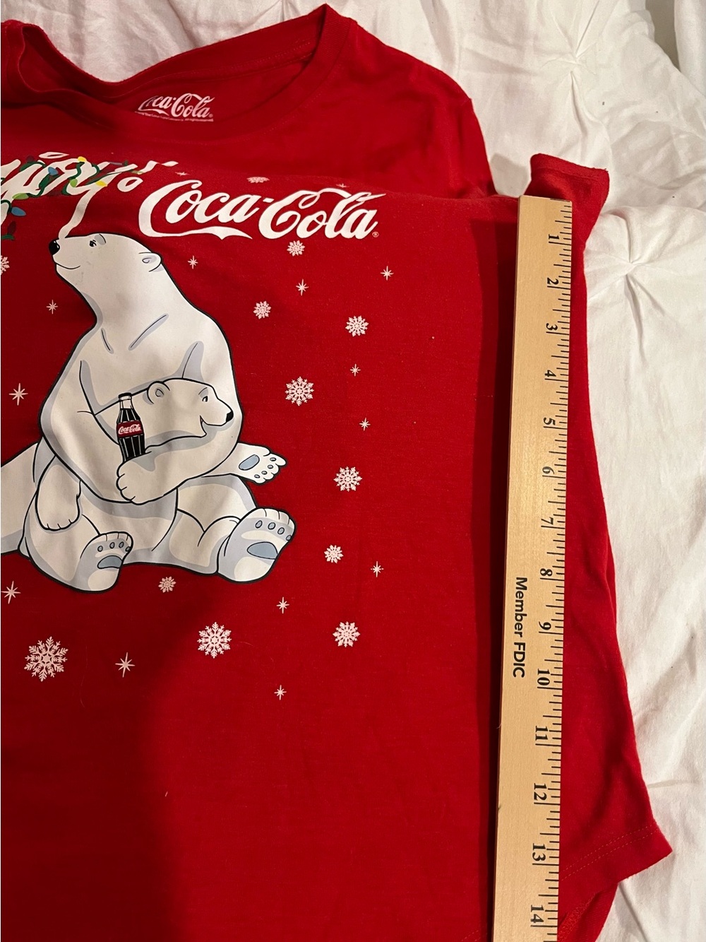 Coca-Cola Red Holiday Polar Bear Tee with White Snowflake Print - Picture 2 of 8